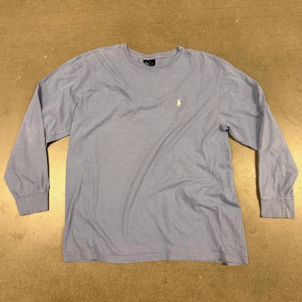 Vintage Polo Ralph Lauren Long Sleeve Tee Mens M Faded Blue White Pony